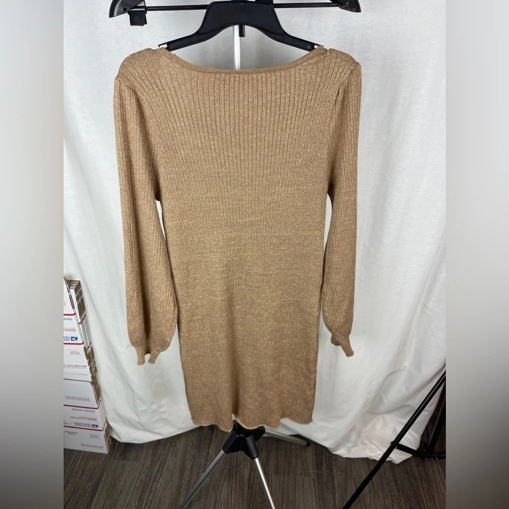 Blue Orchid Gold Ribbed Blouson Long Sleeve Dress Size Large NWT - Picture 6 of 10